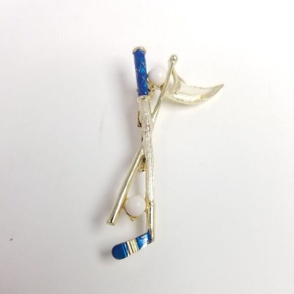 Vintage Gerry's Golf Club Ball Flagstick, Blue Enamel Brooch, Golfer Lapel Pin - Picture 6 of 6